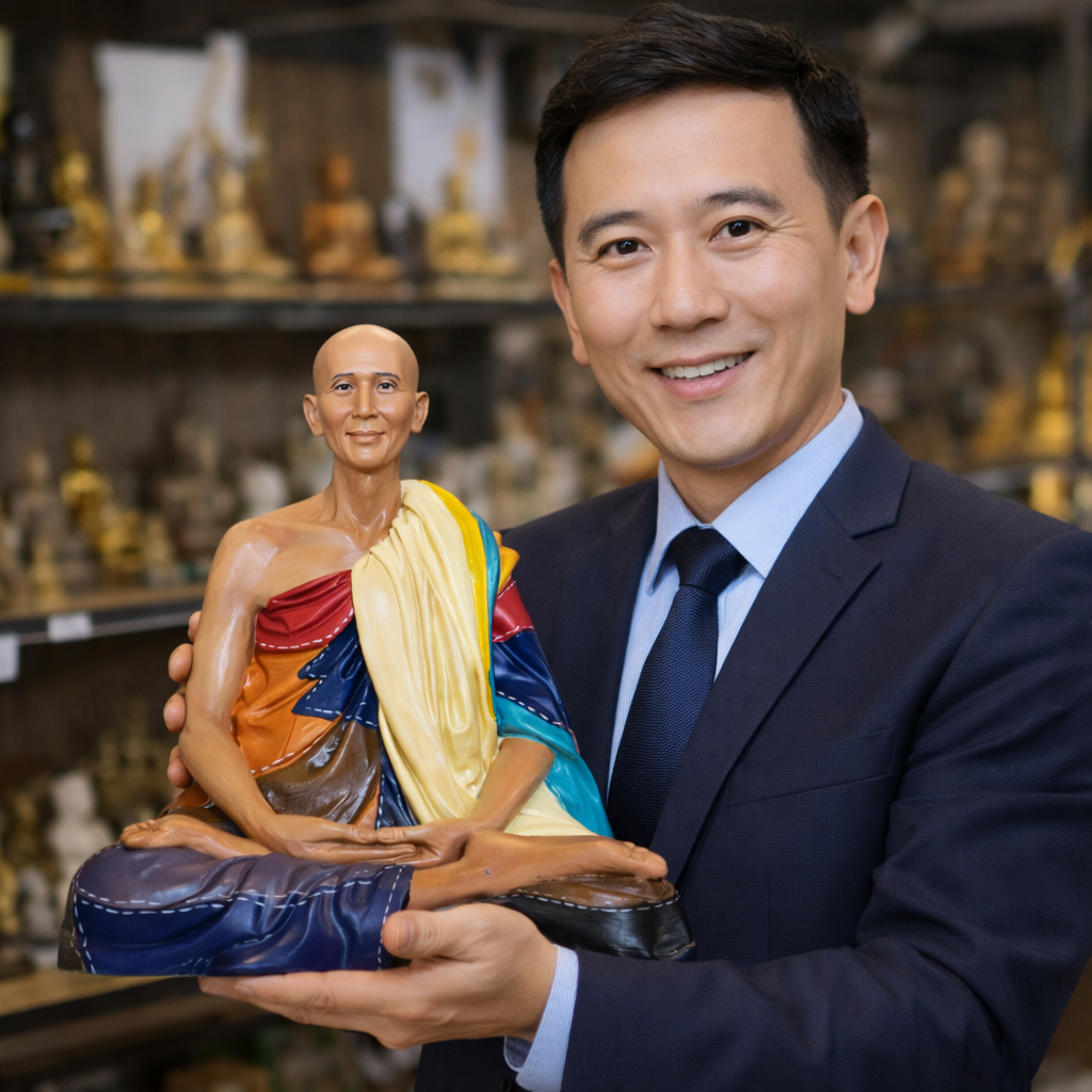 Realistic Portrait Sculpture of Venerable Thích Minh Tuệ (Seated Pose)